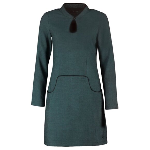 Skunkfunk Gebara Eurofashion Myrtle Green Keyhole Dress With Black Piping - Picture 1 of 15